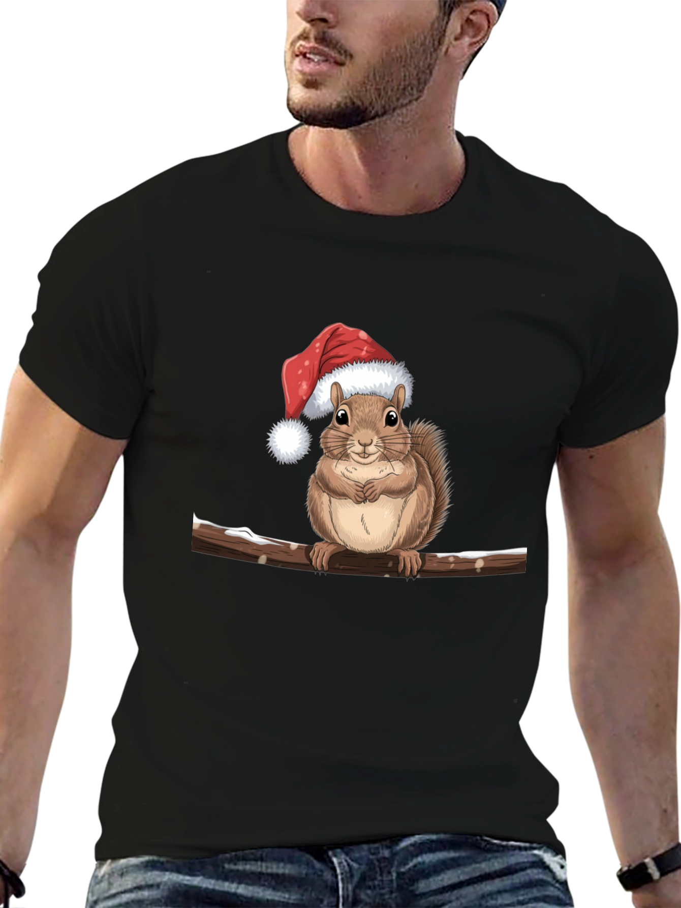 Festive Squirrel on Branch Graphic Tee