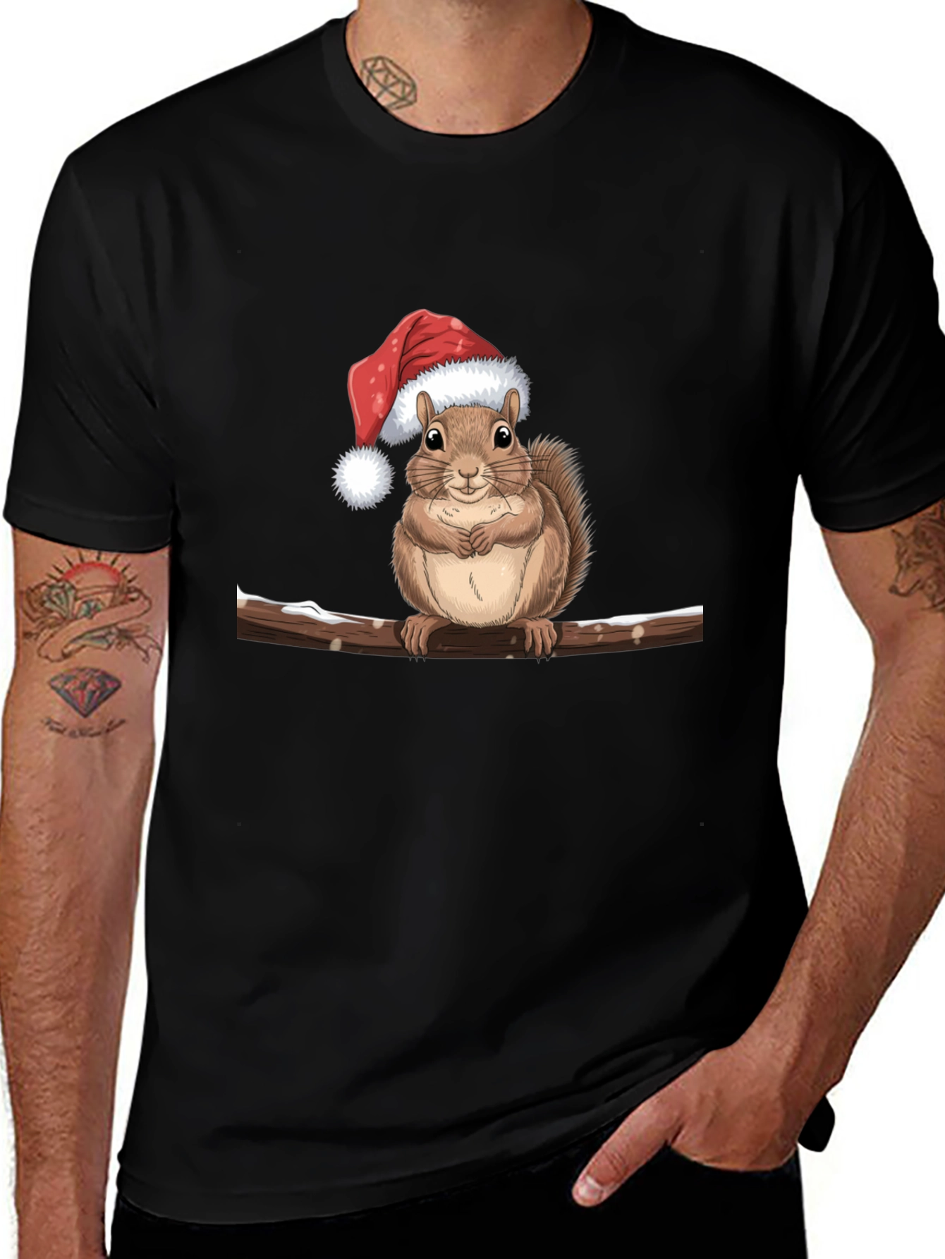 Festive Squirrel on Branch Graphic Tee