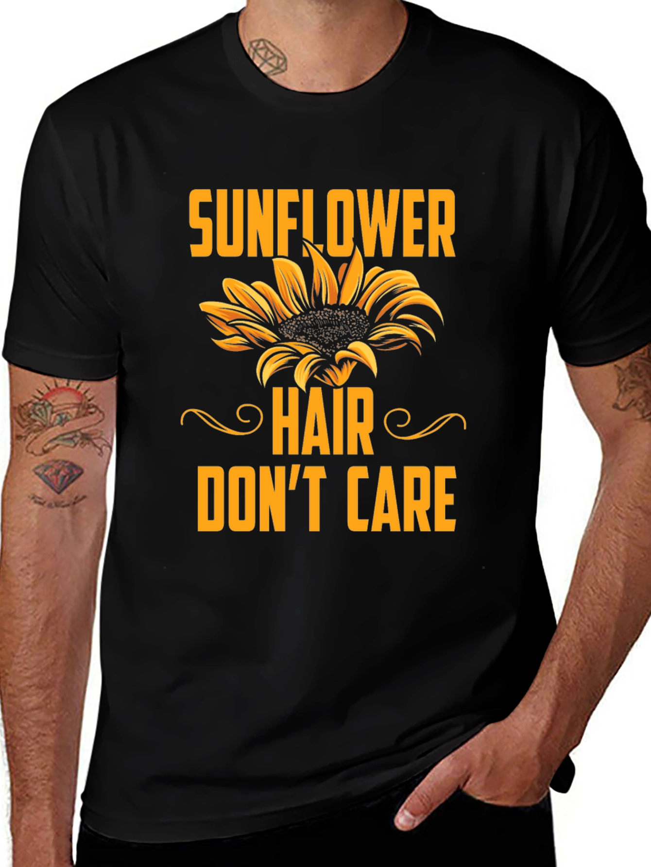 Sunflower Hair Dont Care Black T-Shirt