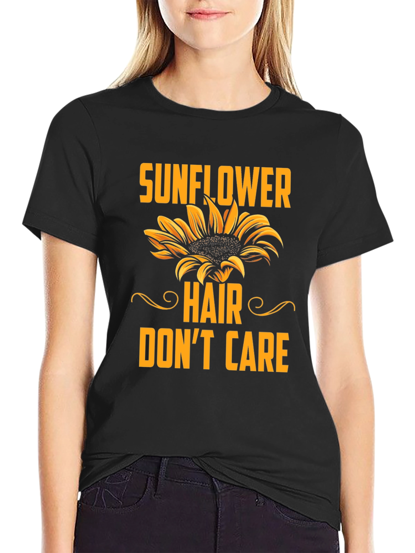 Sunflower Hair Dont Care Black T-Shirt