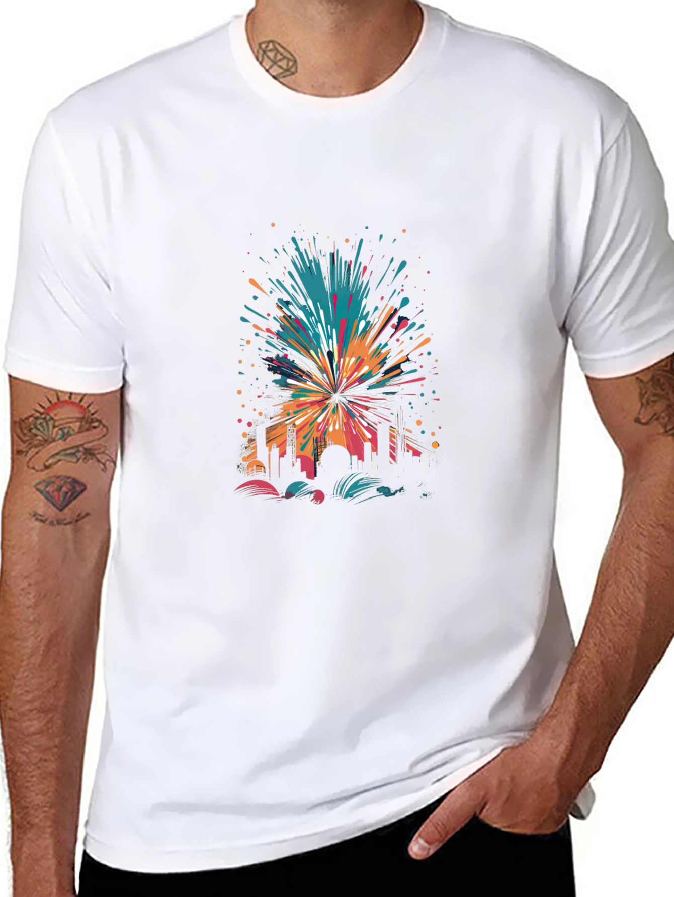 Cityscape Explosion Graphic Black T-Shirt