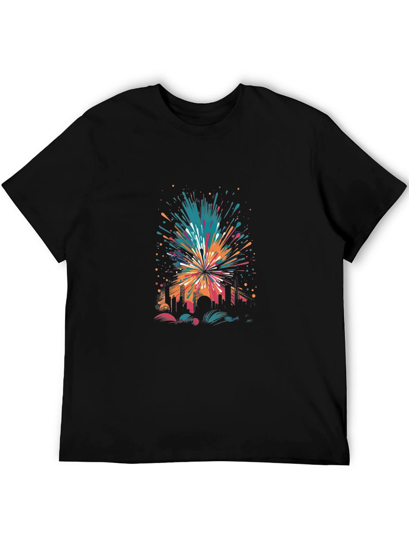 Cityscape Explosion Graphic Black T-Shirt