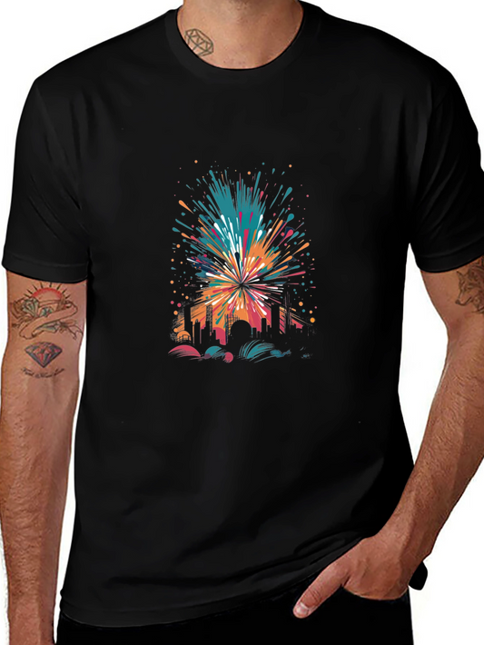 Cityscape Explosion Graphic Black T-Shirt
