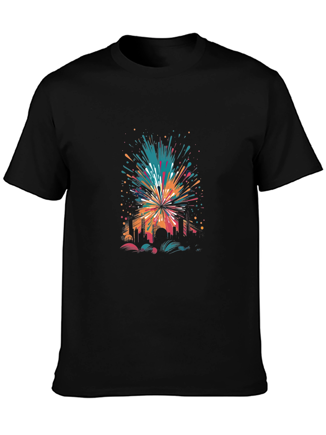 Cityscape Explosion Graphic Black T-Shirt