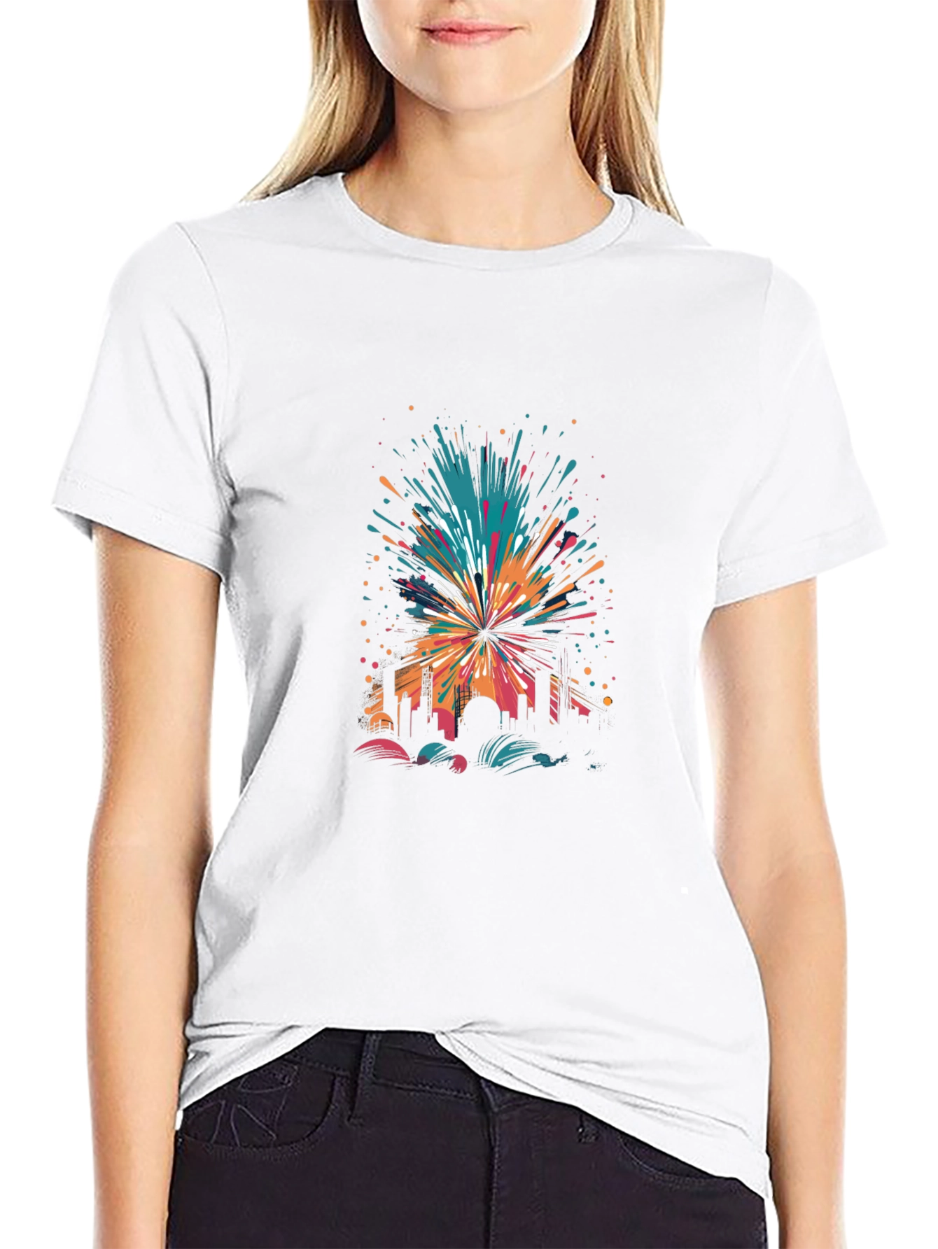 Cityscape Explosion Graphic Black T-Shirt