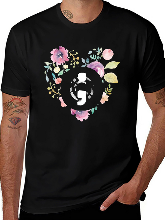Floral Semicolon Heart Graphic Tee - Black