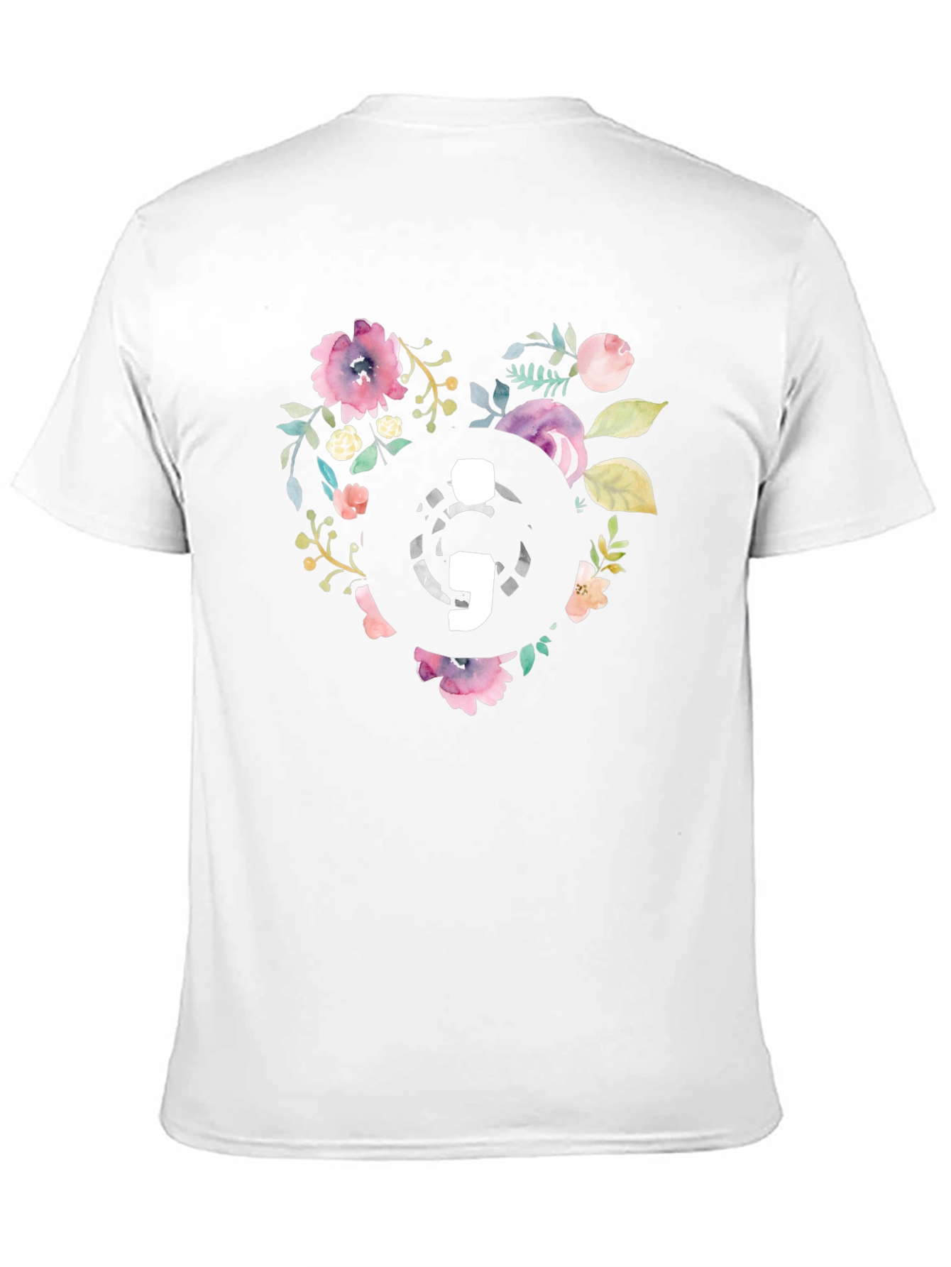 Floral Semicolon Heart Graphic Tee - Black