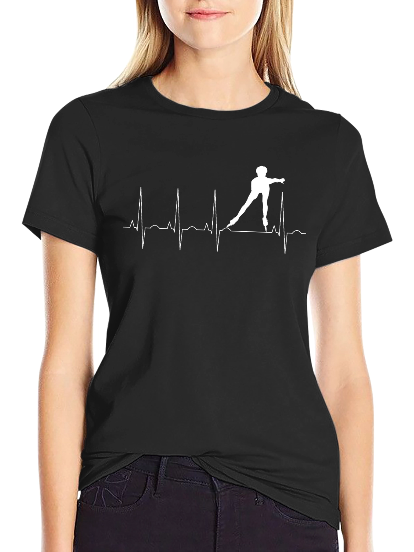 Skater Heartbeat T-Shirt - Black Cotton Graphic Tee