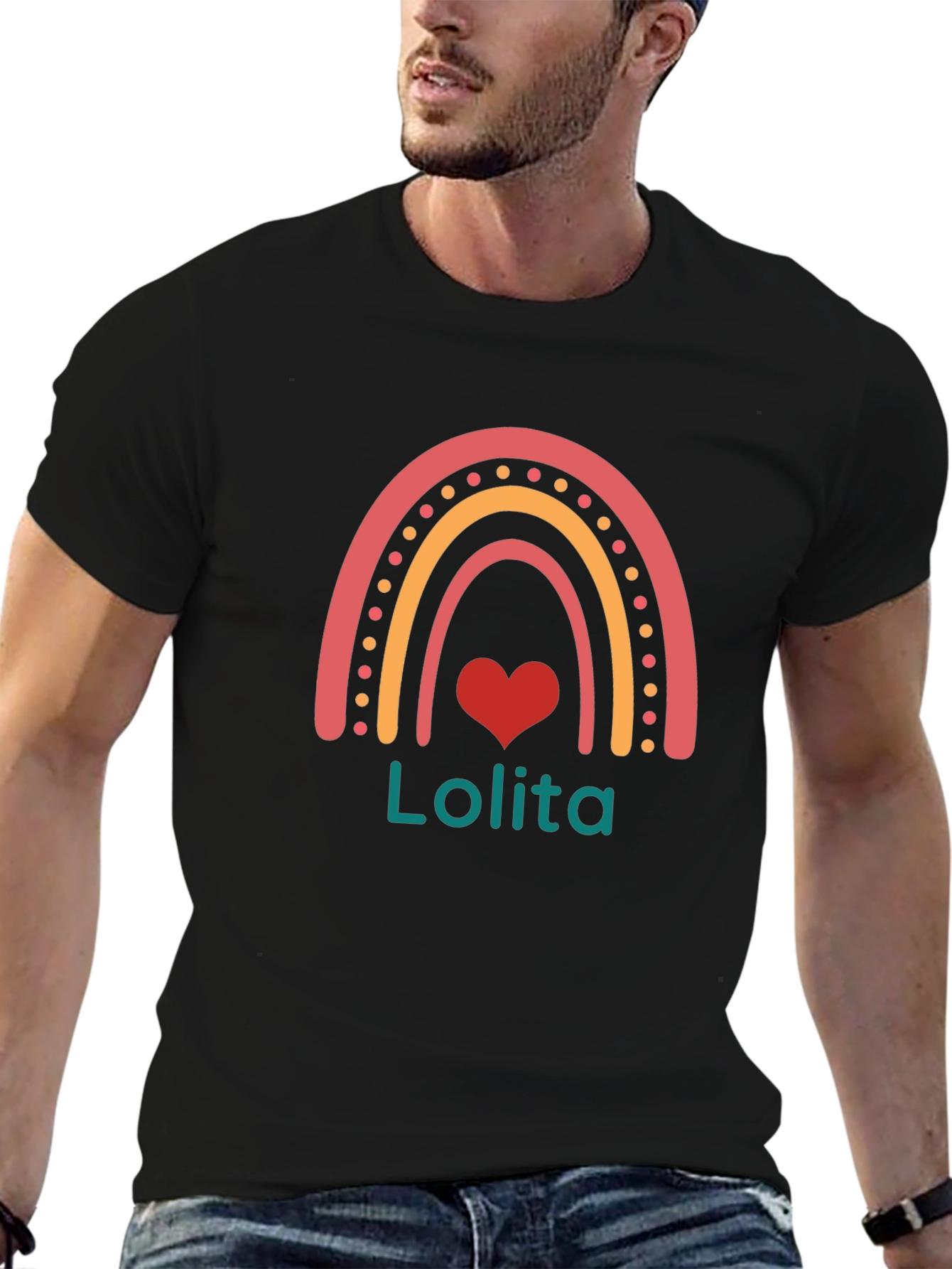 Lolita Rainbow Heart Black T-Shirt