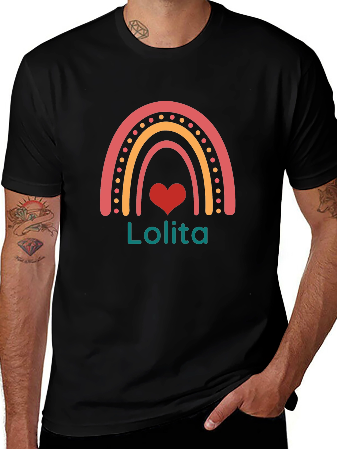 Lolita Rainbow Heart Black T-Shirt