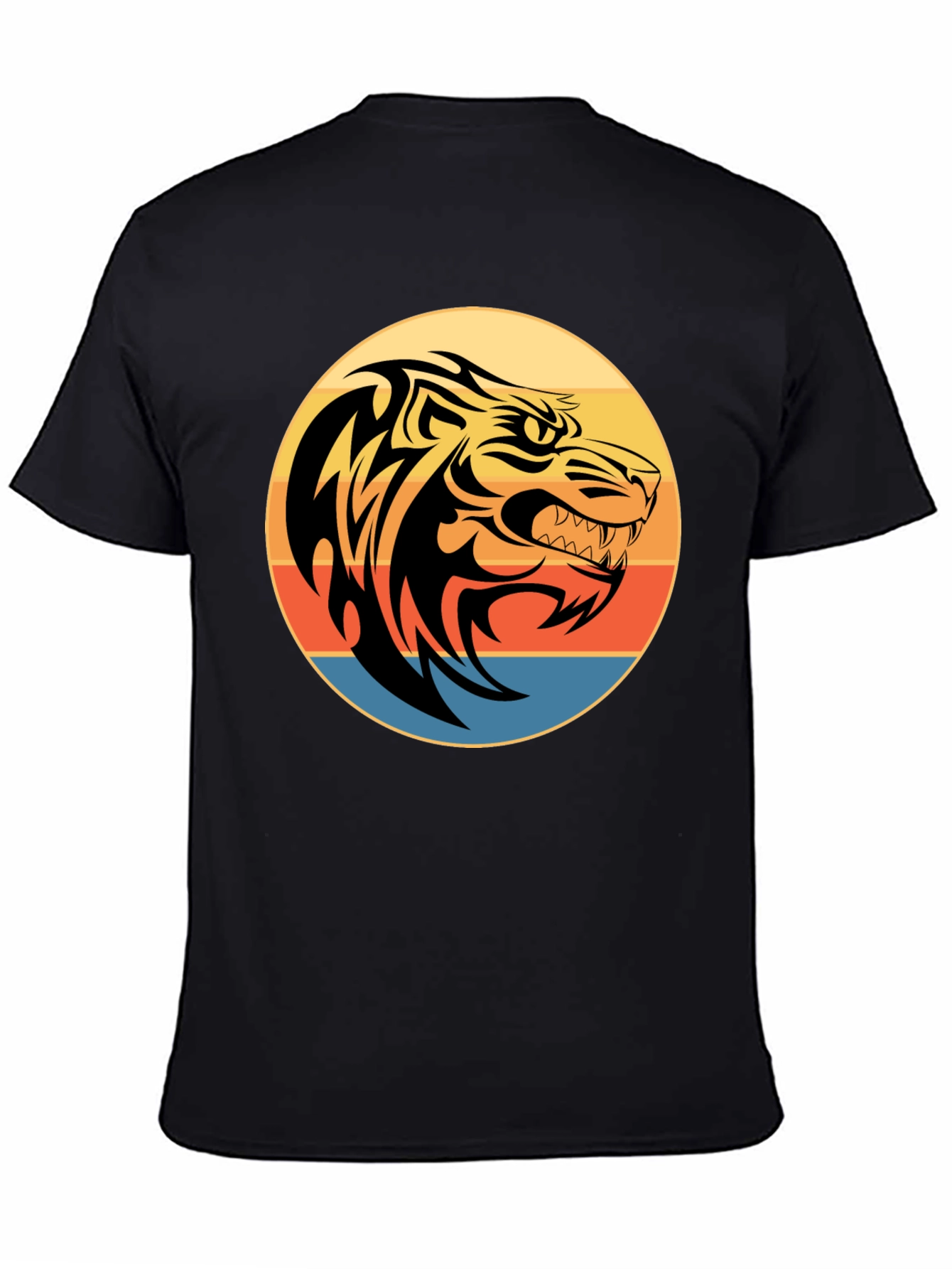 Tribal Tiger Graphic Print Black T-Shirt
