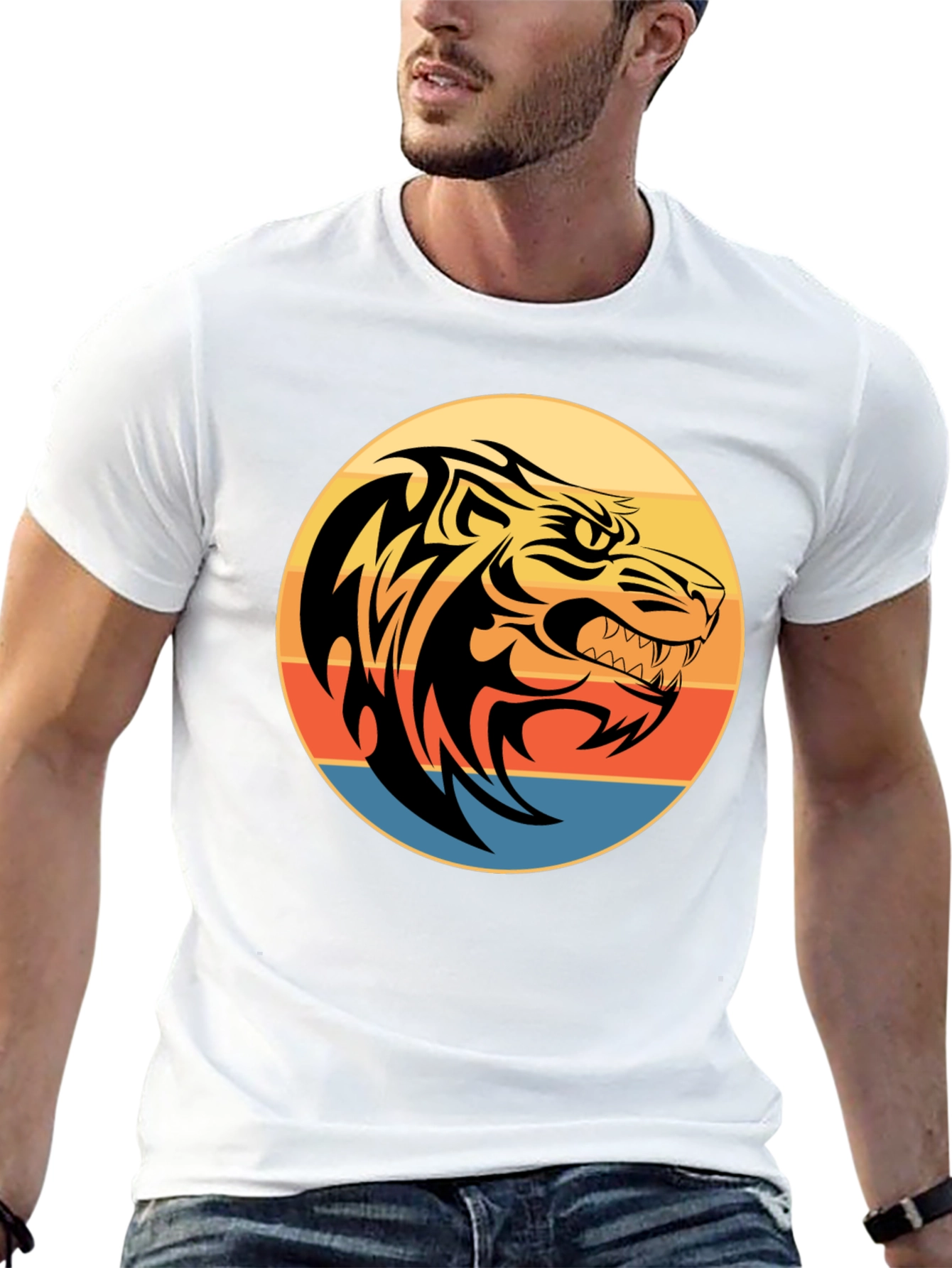 Tribal Tiger Graphic Print Black T-Shirt