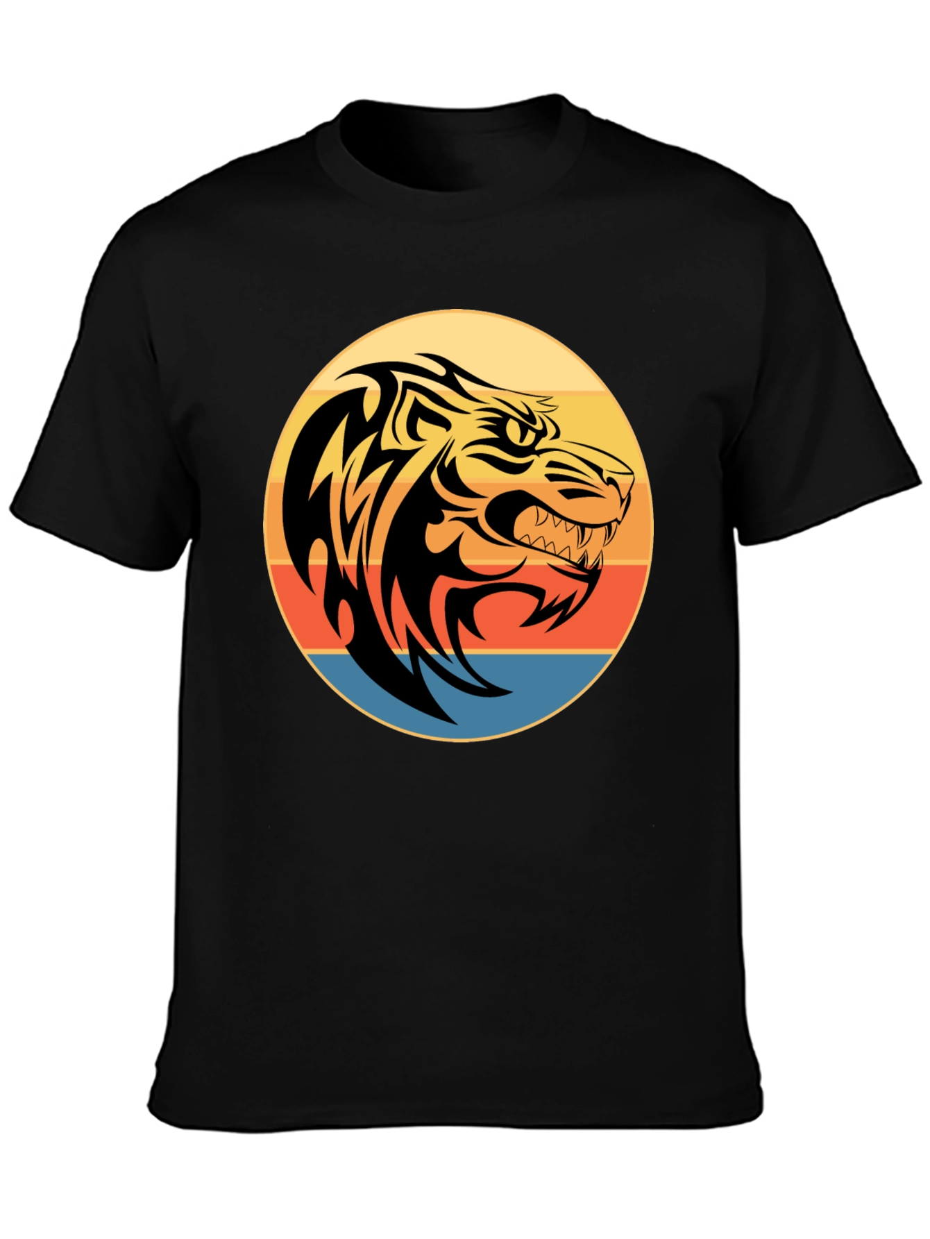 Tribal Tiger Graphic Print Black T-Shirt