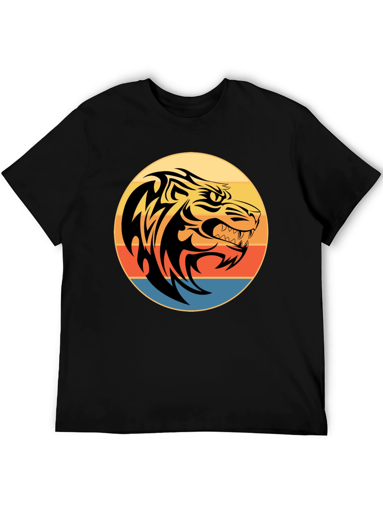 Tribal Tiger Graphic Print Black T-Shirt