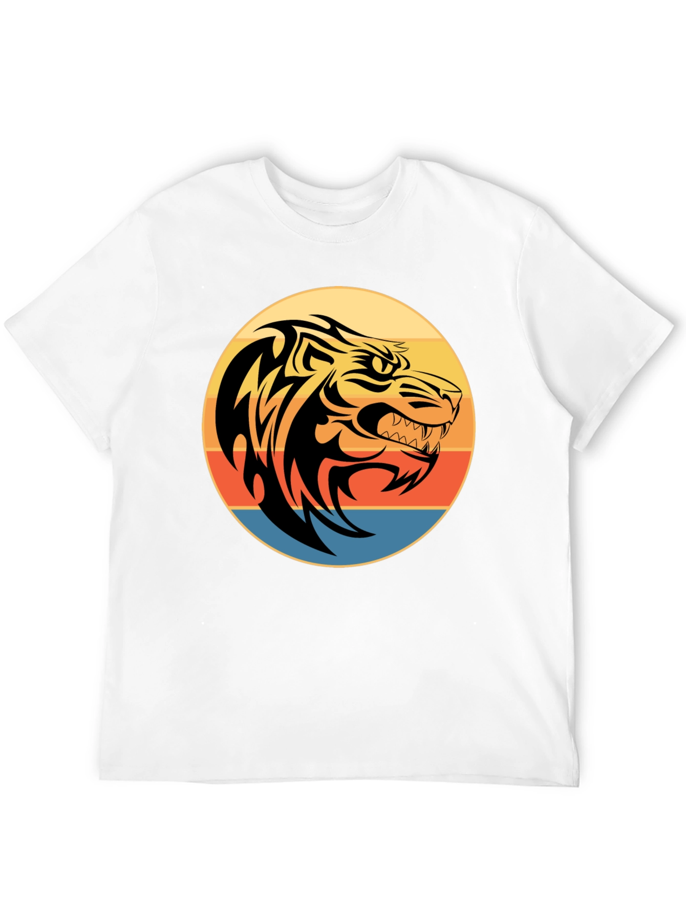 Tribal Tiger Graphic Print Black T-Shirt