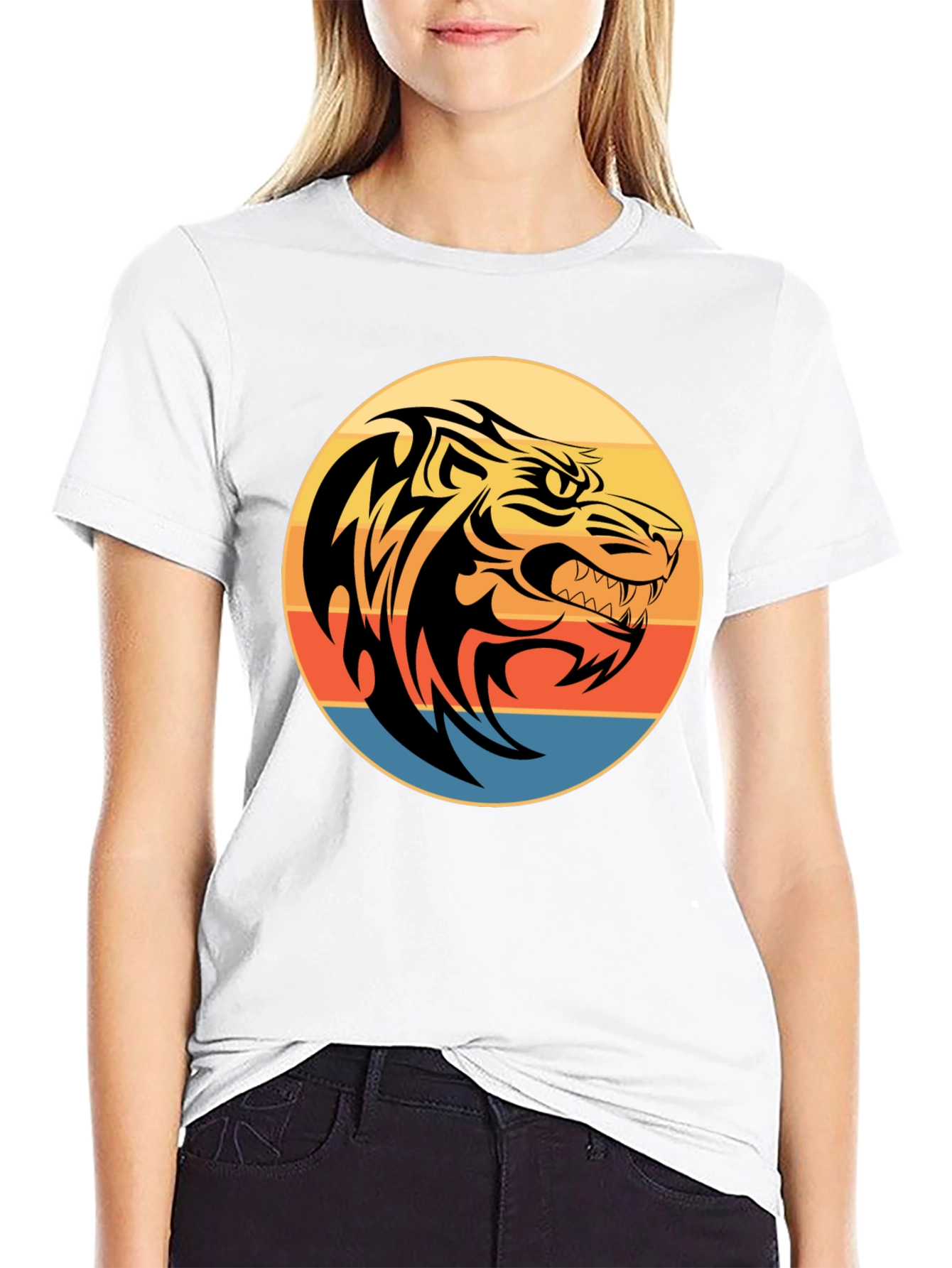 Tribal Tiger Graphic Print Black T-Shirt
