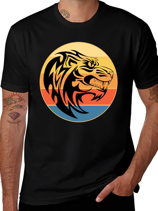 Tribal Tiger Graphic Print Black T-Shirt