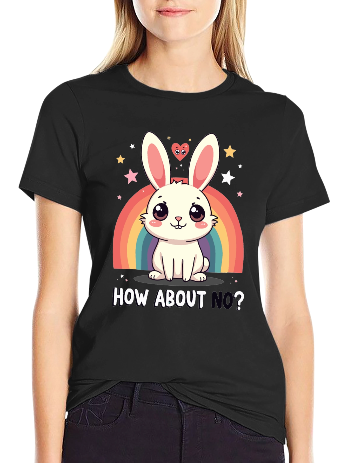 Cute Bunny Rainbow How About No? Graphic Tee