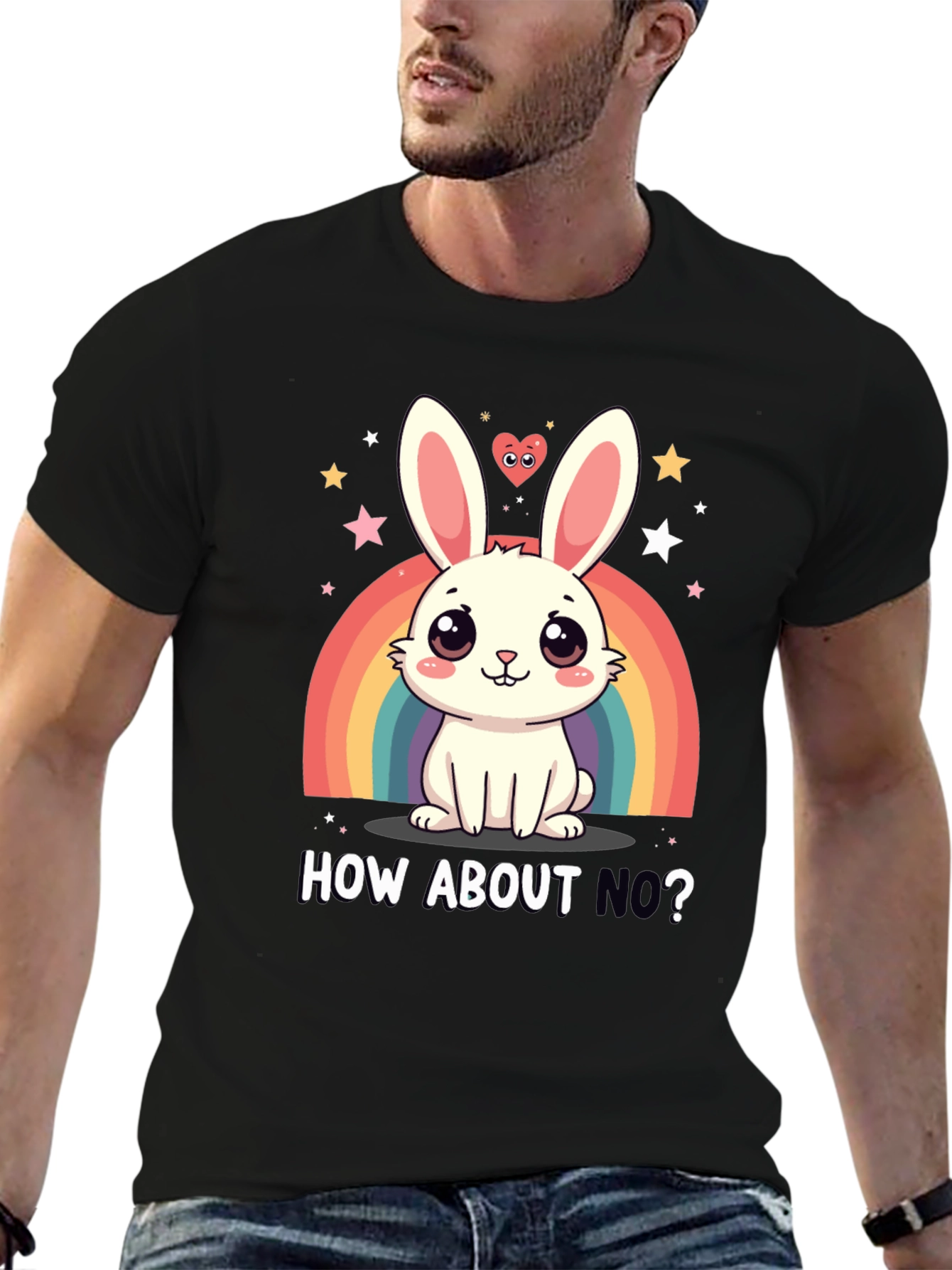 Cute Bunny Rainbow How About No? Graphic Tee