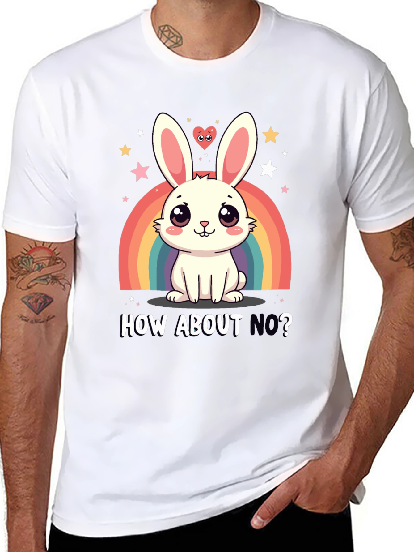 Cute Bunny Rainbow How About No? Graphic Tee