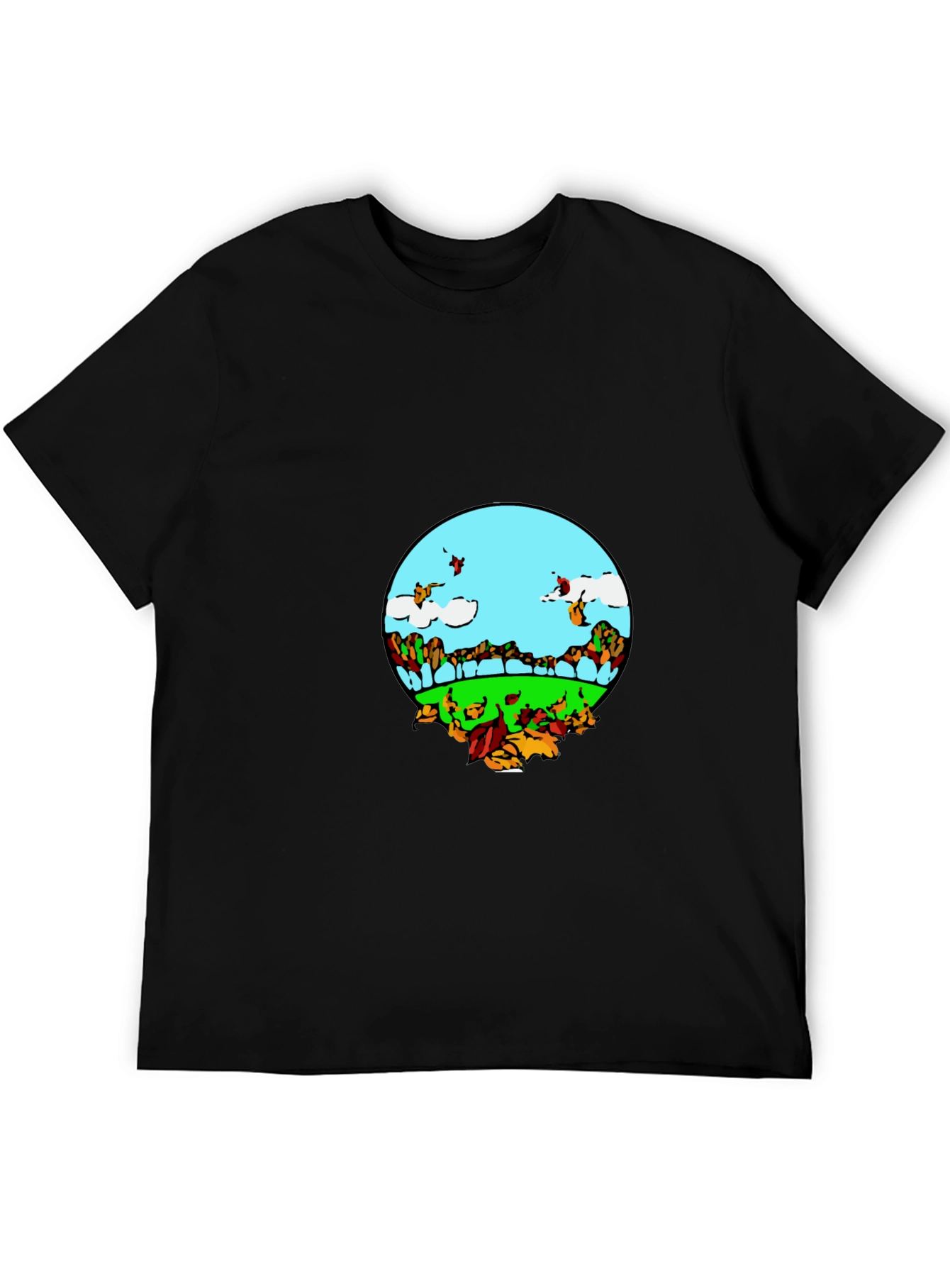 Nature Scene Graphic Tee - Black Casual T-Shirt