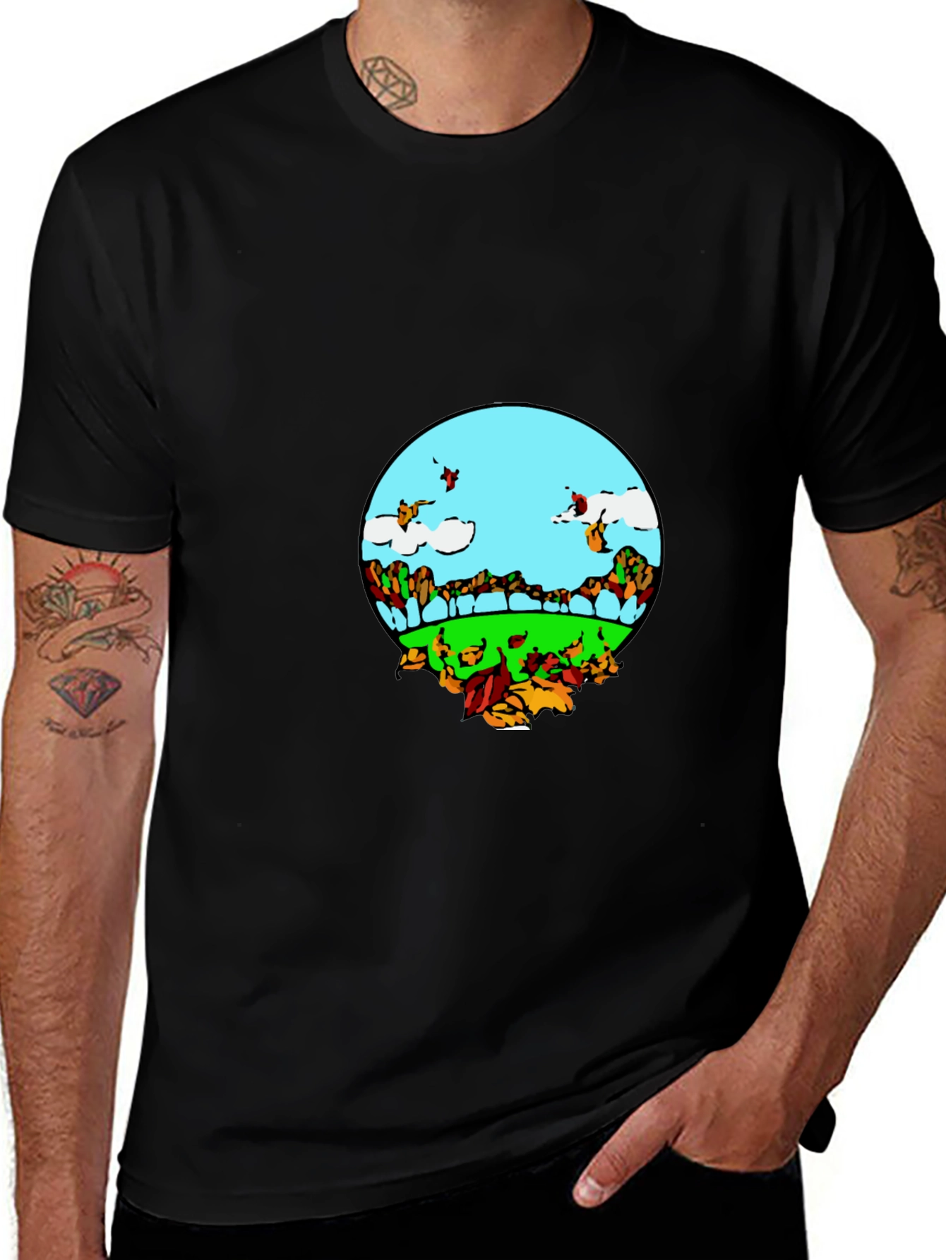 Nature Scene Graphic Tee - Black Casual T-Shirt