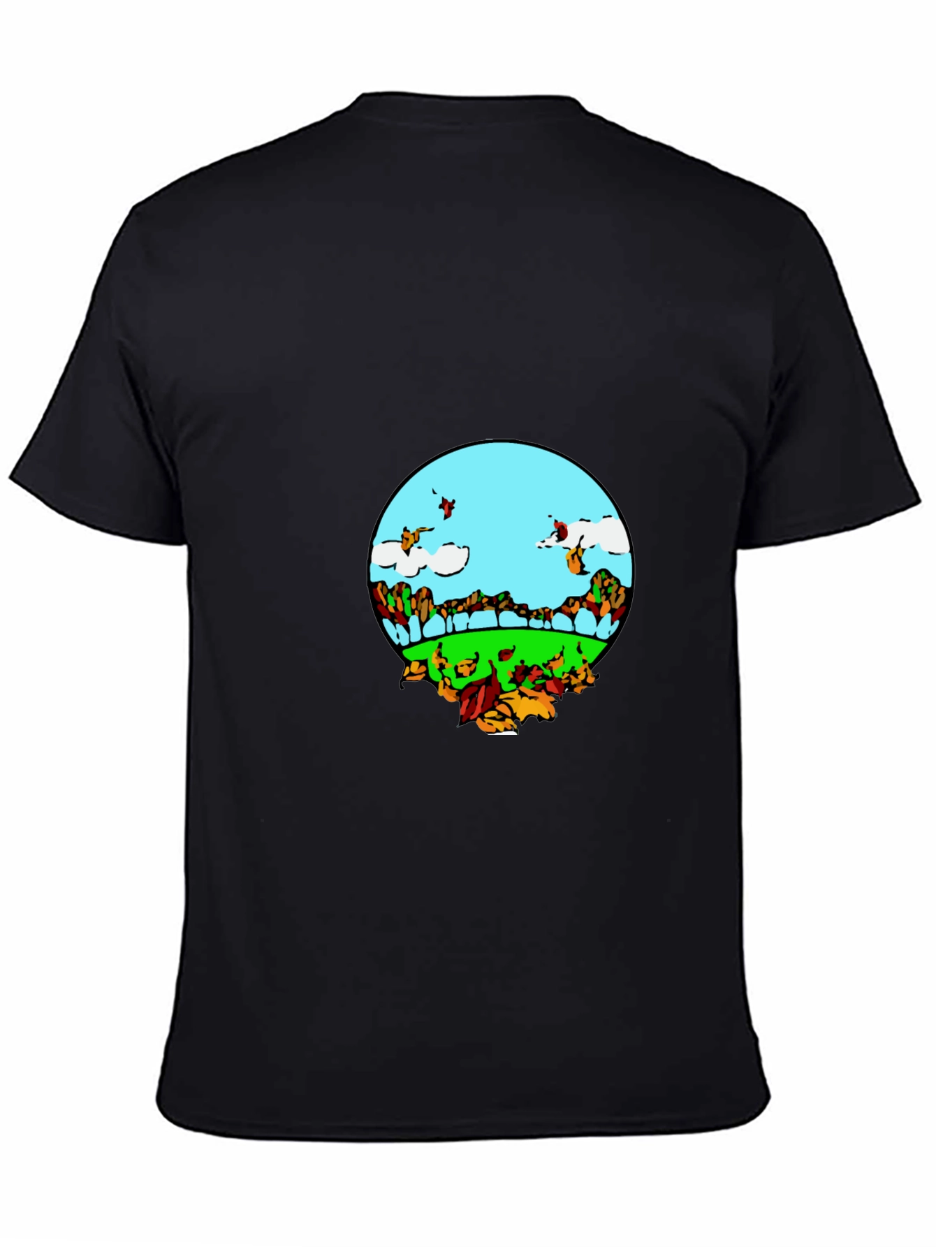 Nature Scene Graphic Tee - Black Casual T-Shirt