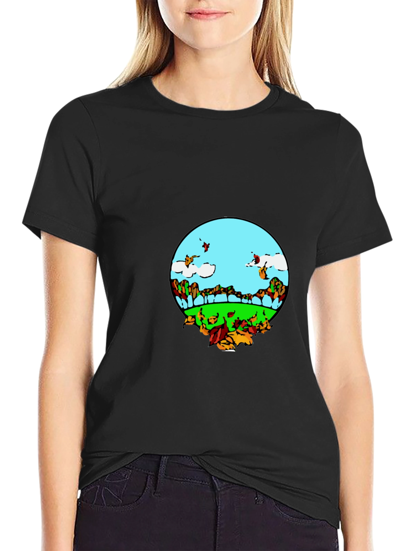 Nature Scene Graphic Tee - Black Casual T-Shirt
