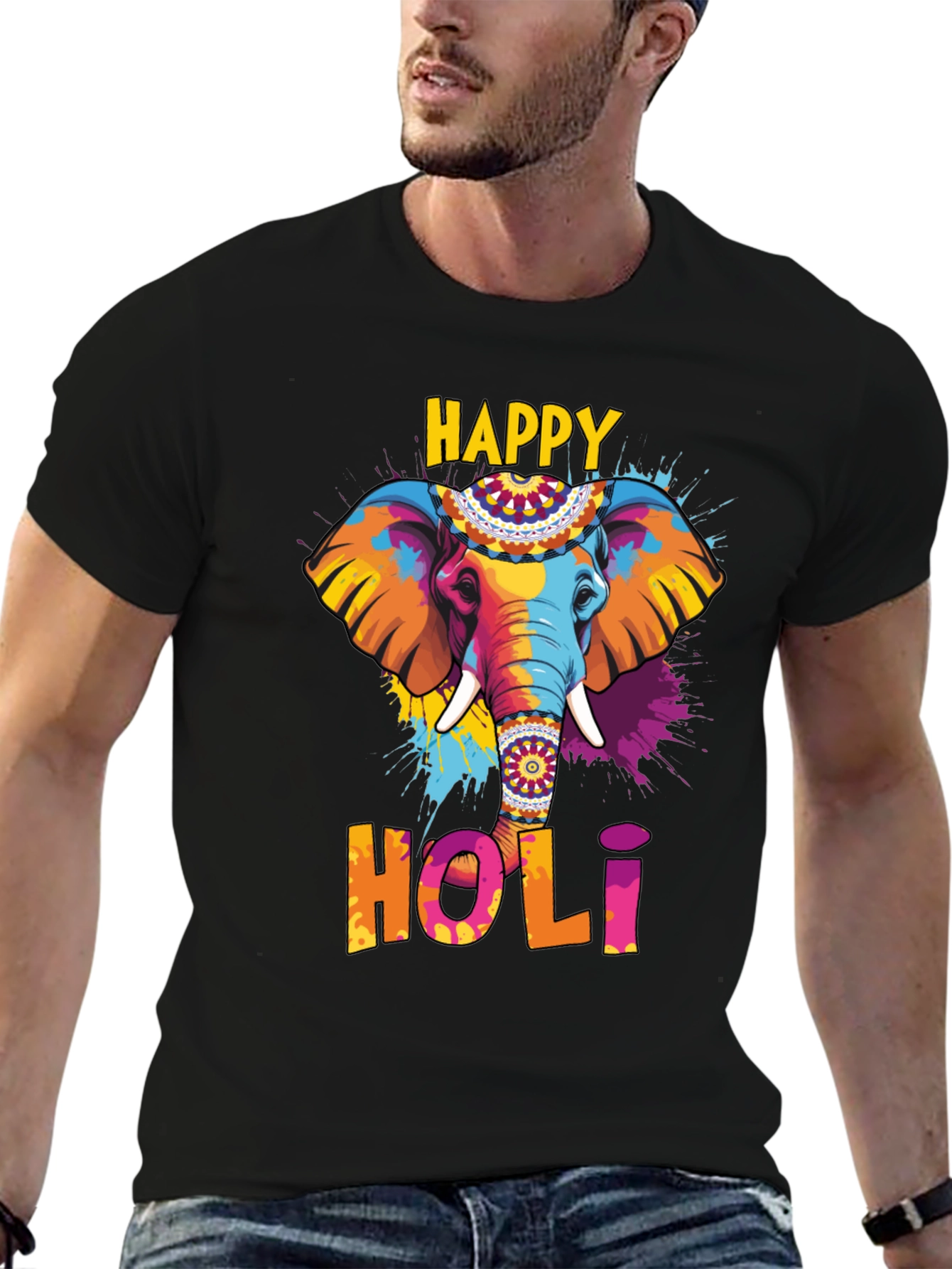 Happy Holi Elephant Graphic T-Shirt