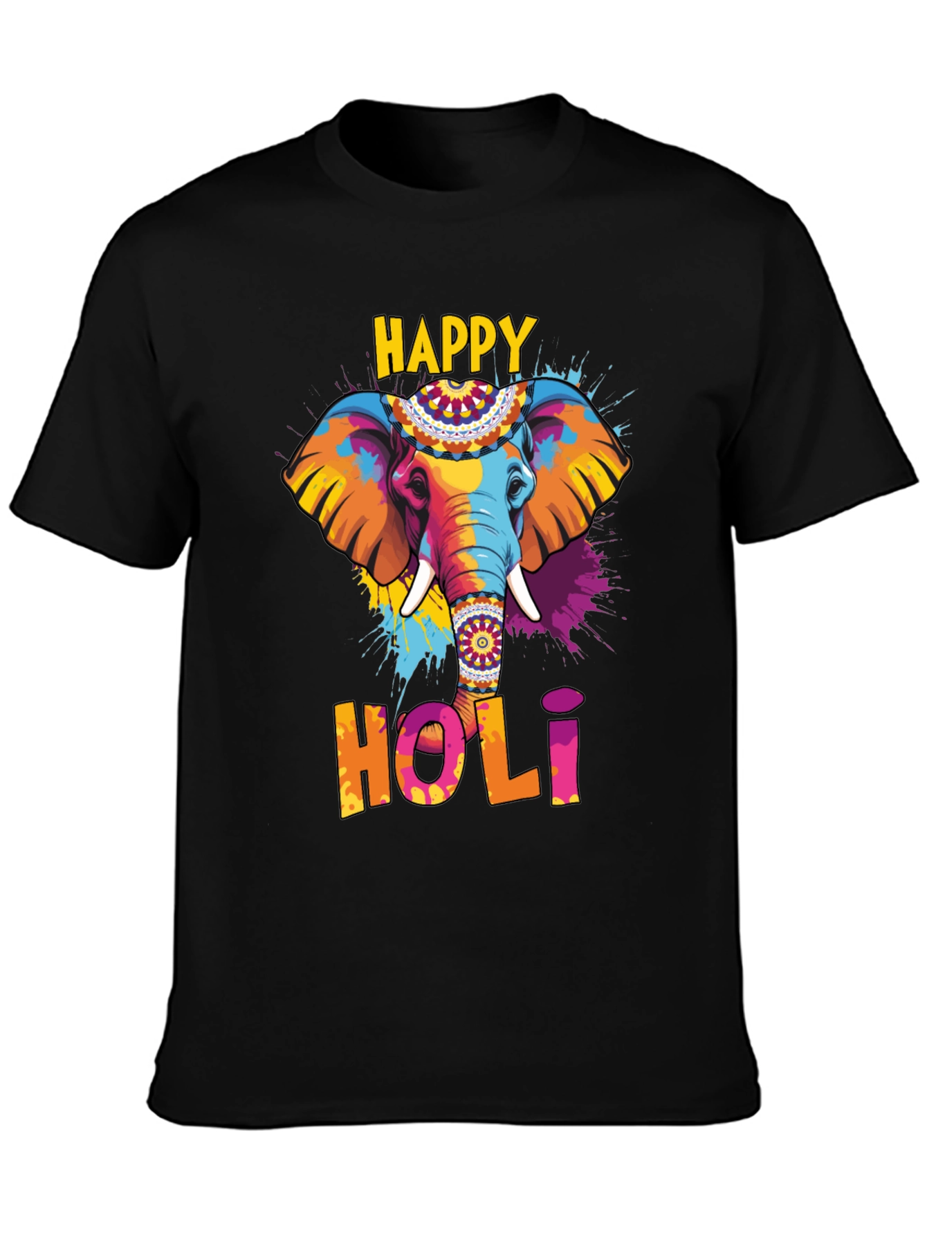Happy Holi Elephant Graphic T-Shirt