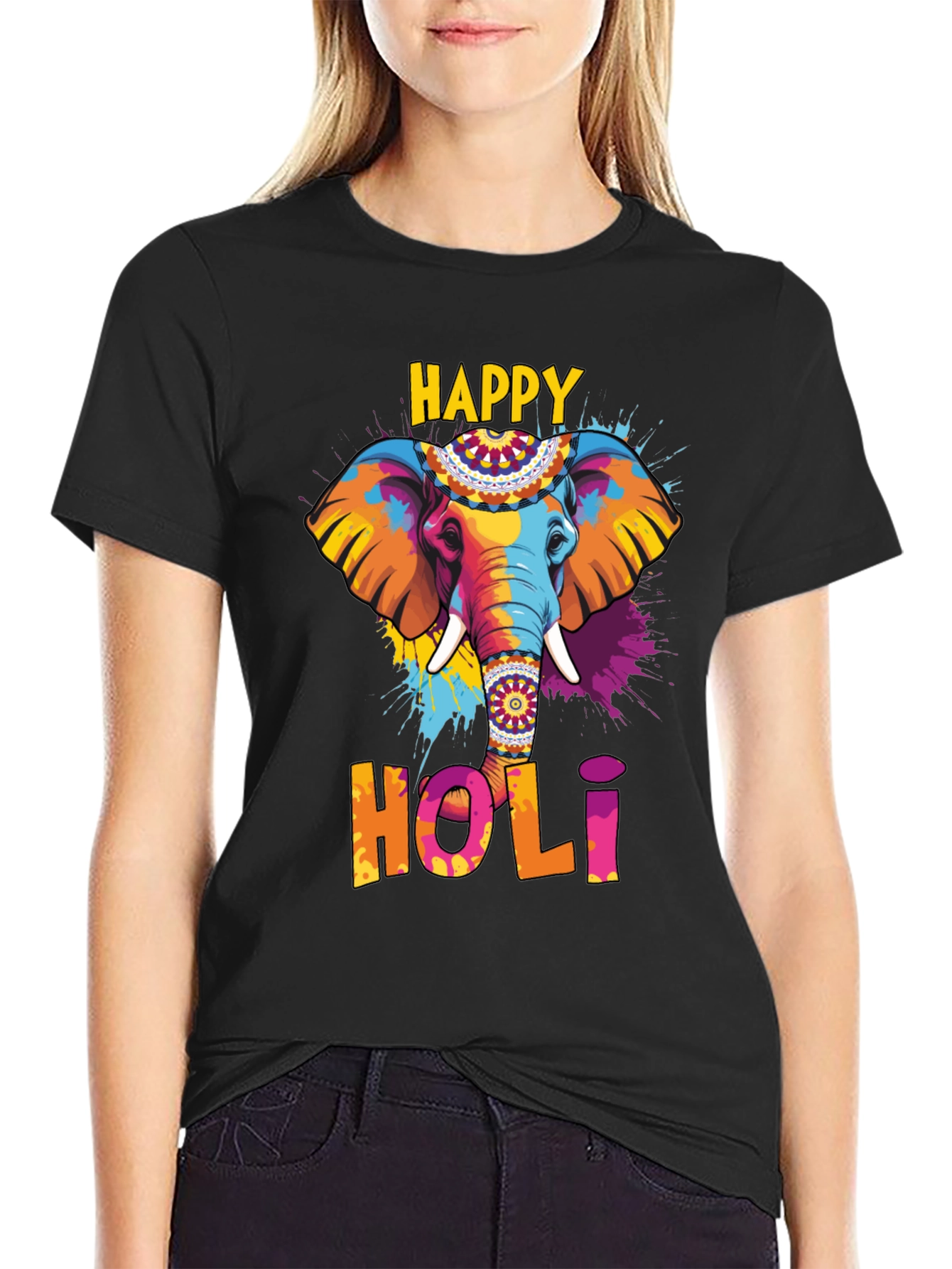 Happy Holi Elephant Graphic T-Shirt