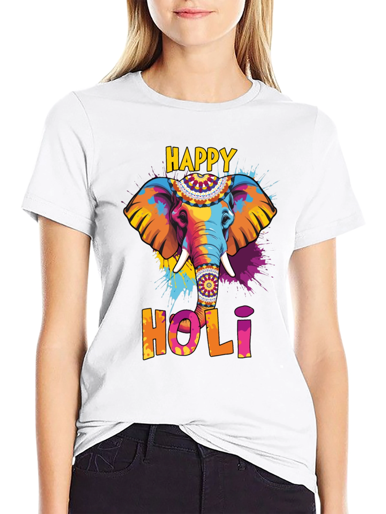 Happy Holi Elephant Graphic T-Shirt