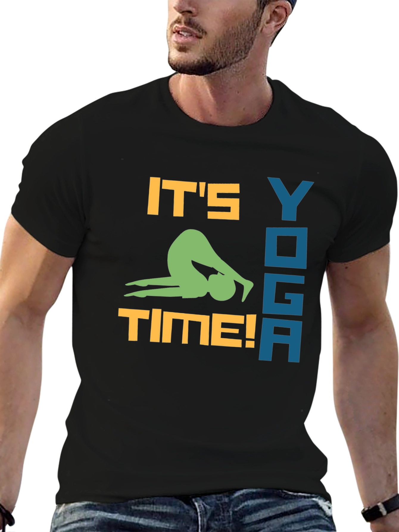 Yoga Time Black Graphic Tee for Men
