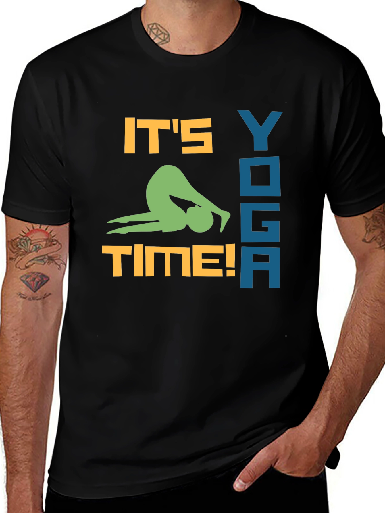 Yoga Time Black Graphic Tee for Men