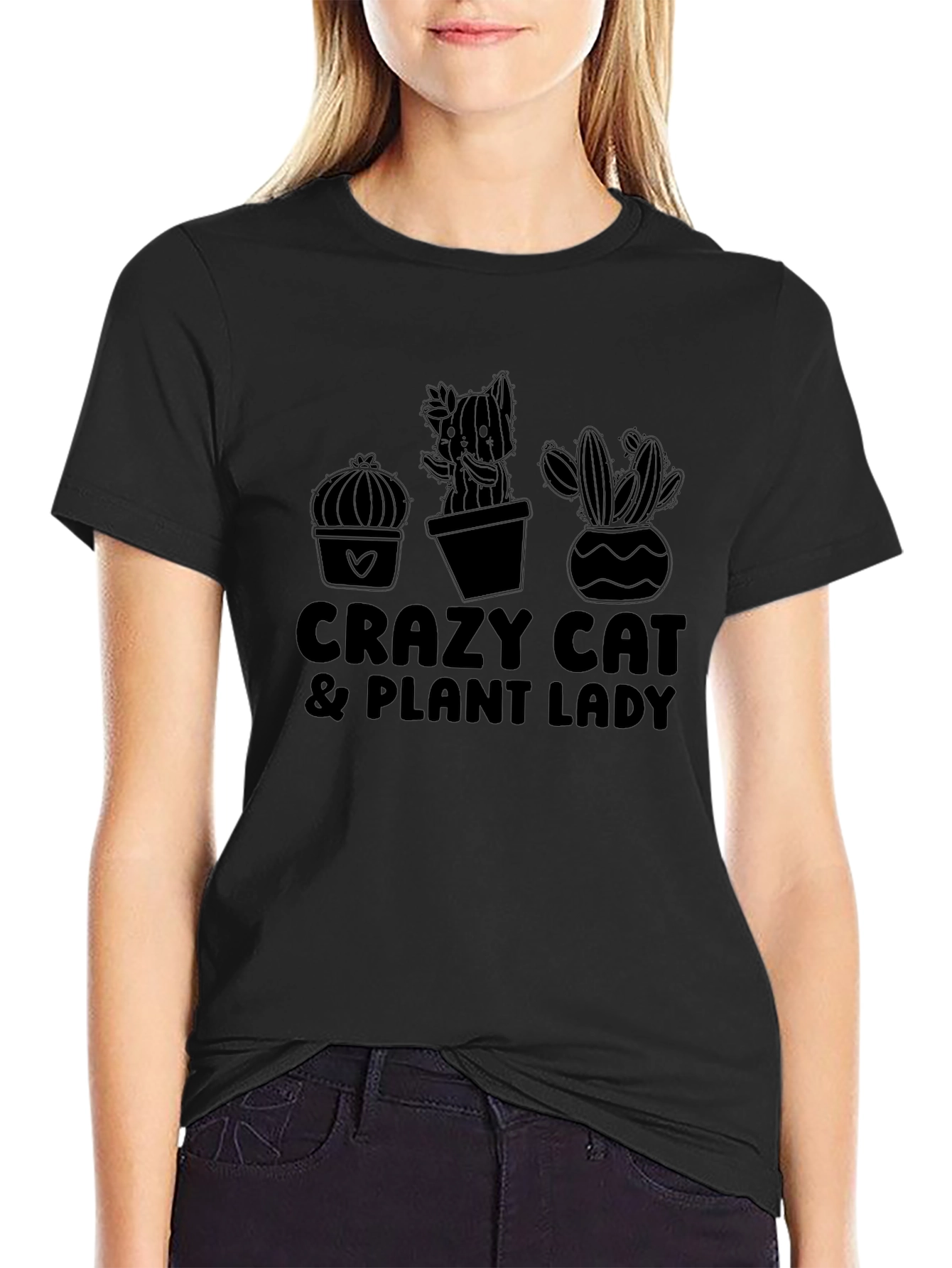 Crazy Cat & Plant Lady Black Graphic Tee