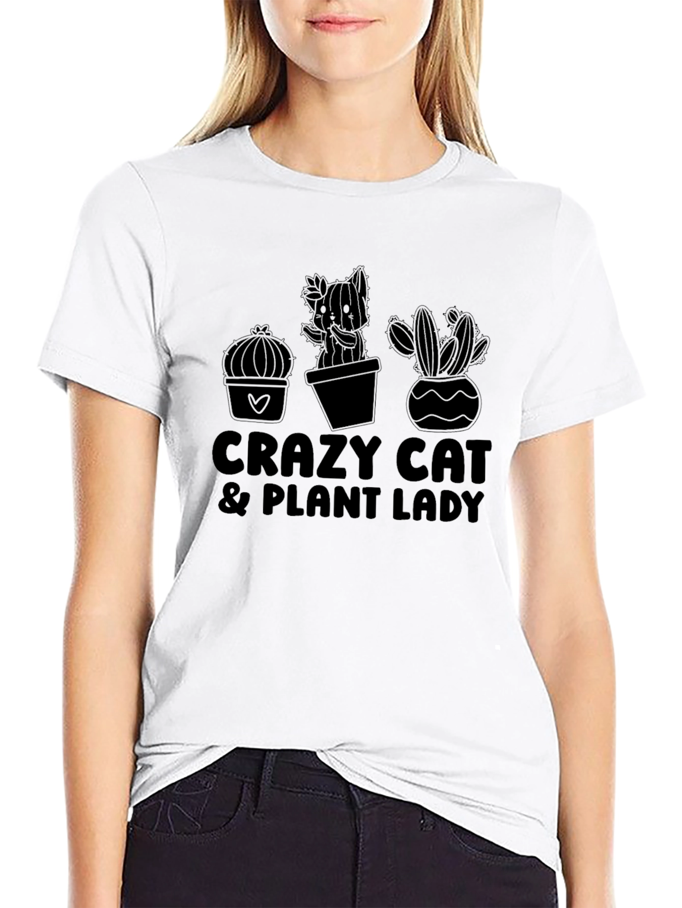 Crazy Cat & Plant Lady Black Graphic Tee