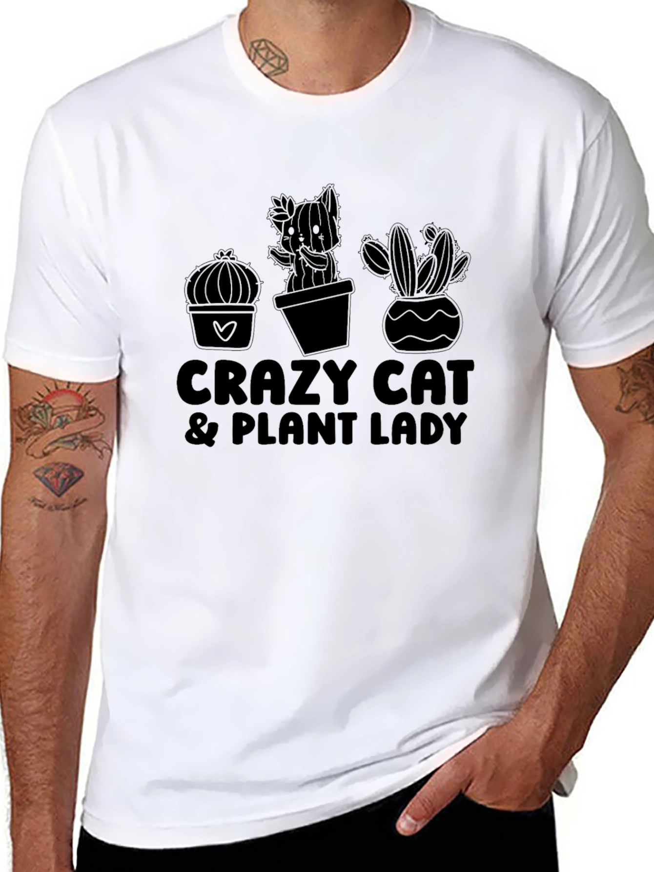 Crazy Cat & Plant Lady Black Graphic Tee