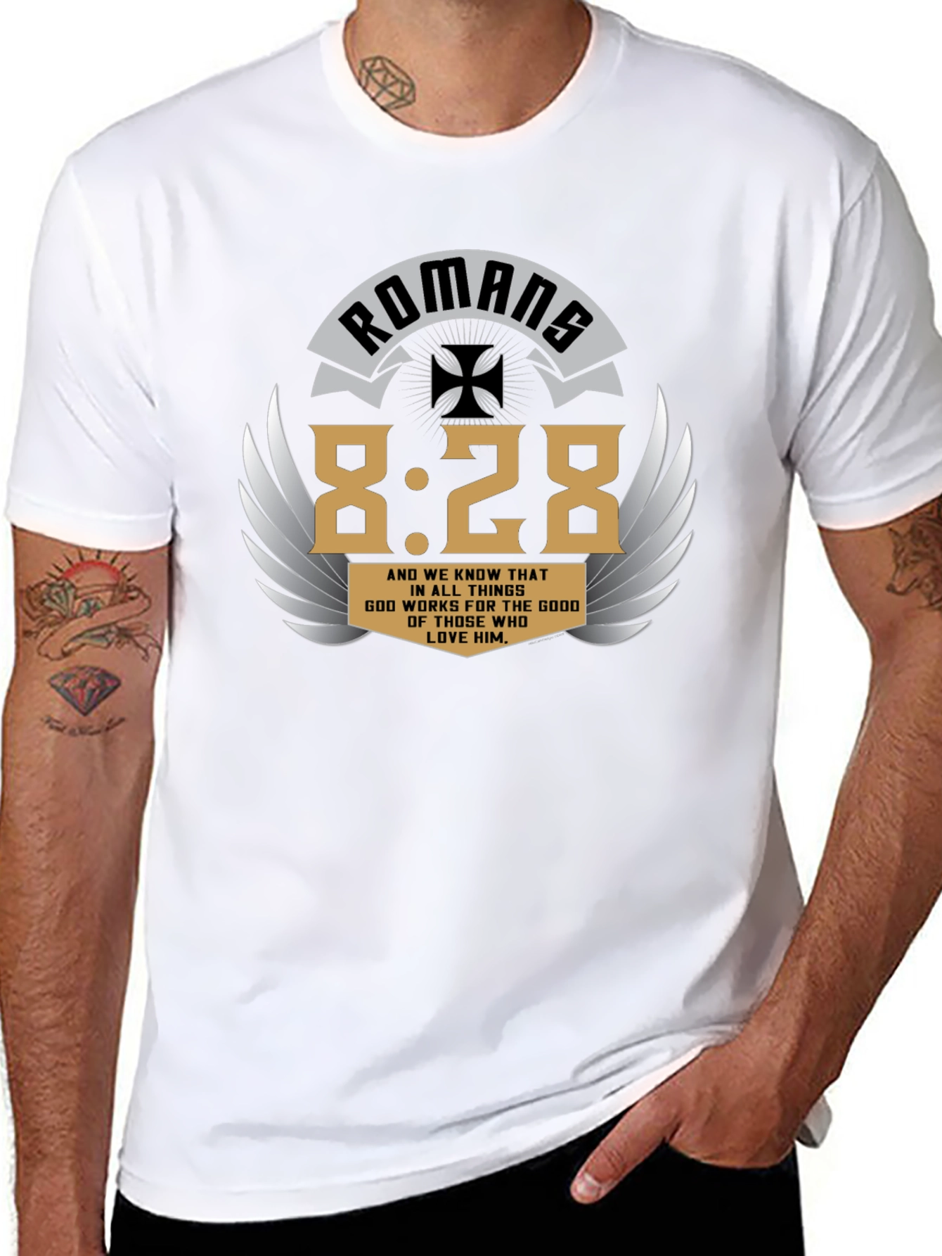 Romans 8:28 Graphic T-Shirt - Christian Scripture Tee