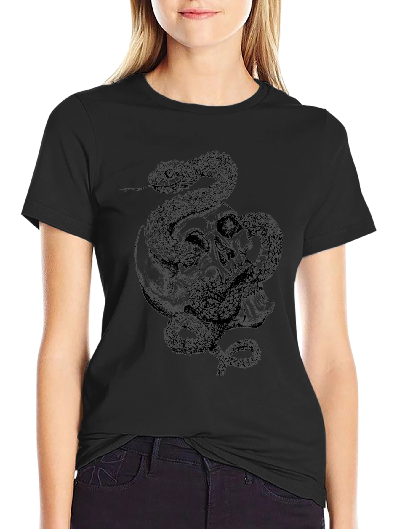Skull and Snake Graphic Black T-Shirt