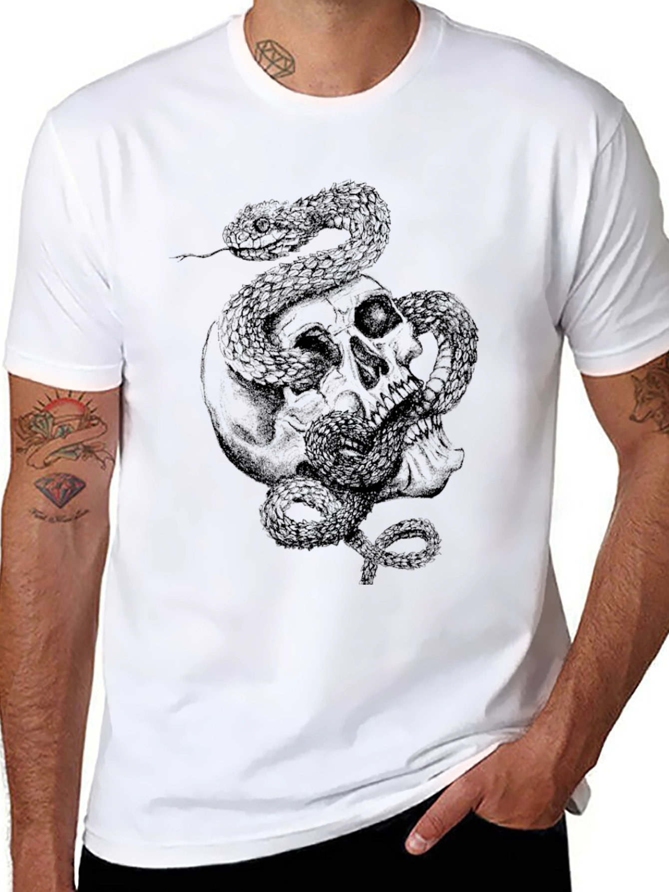 Skull and Snake Graphic Black T-Shirt