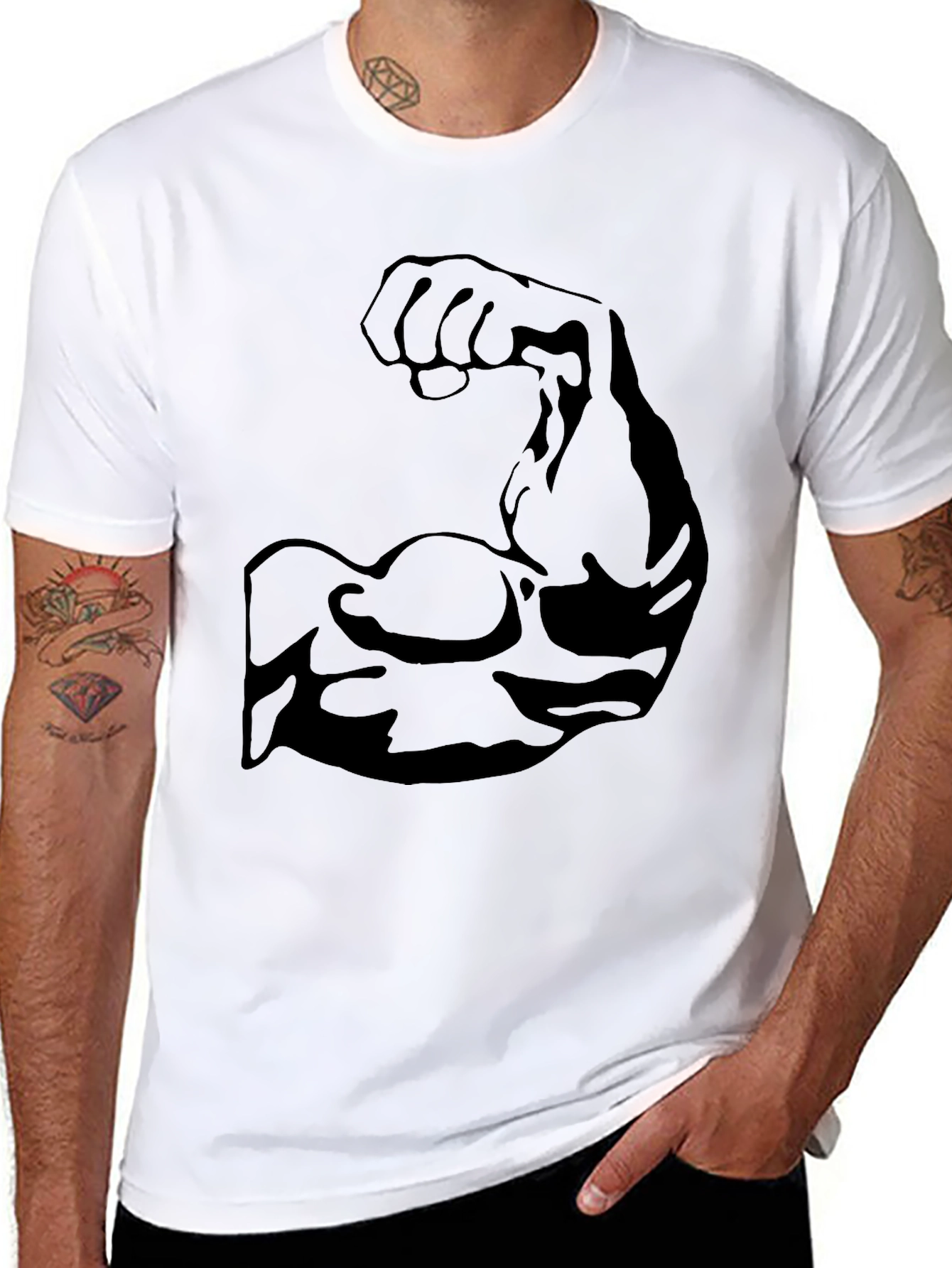 Muscle Arm Graphic Black T-Shirt
