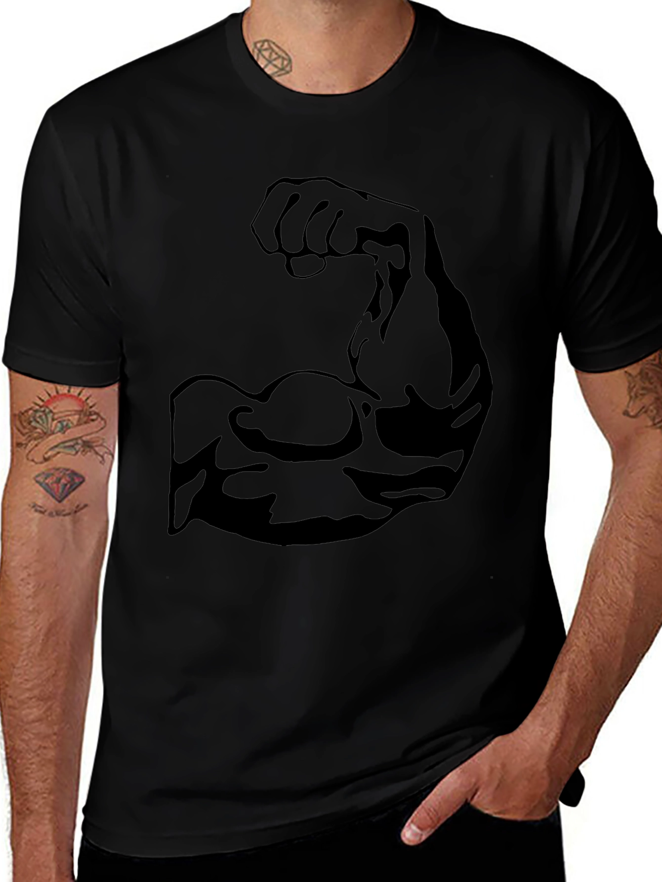 Muscle Arm Graphic Black T-Shirt