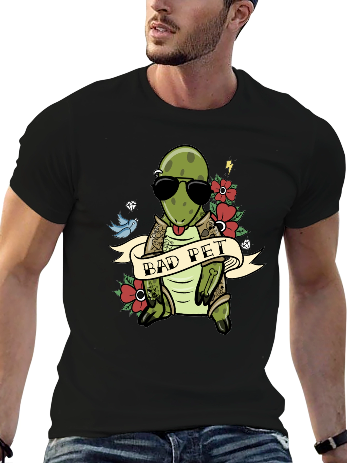 Bad Pet Tattoo Style Graphic T-Shirt