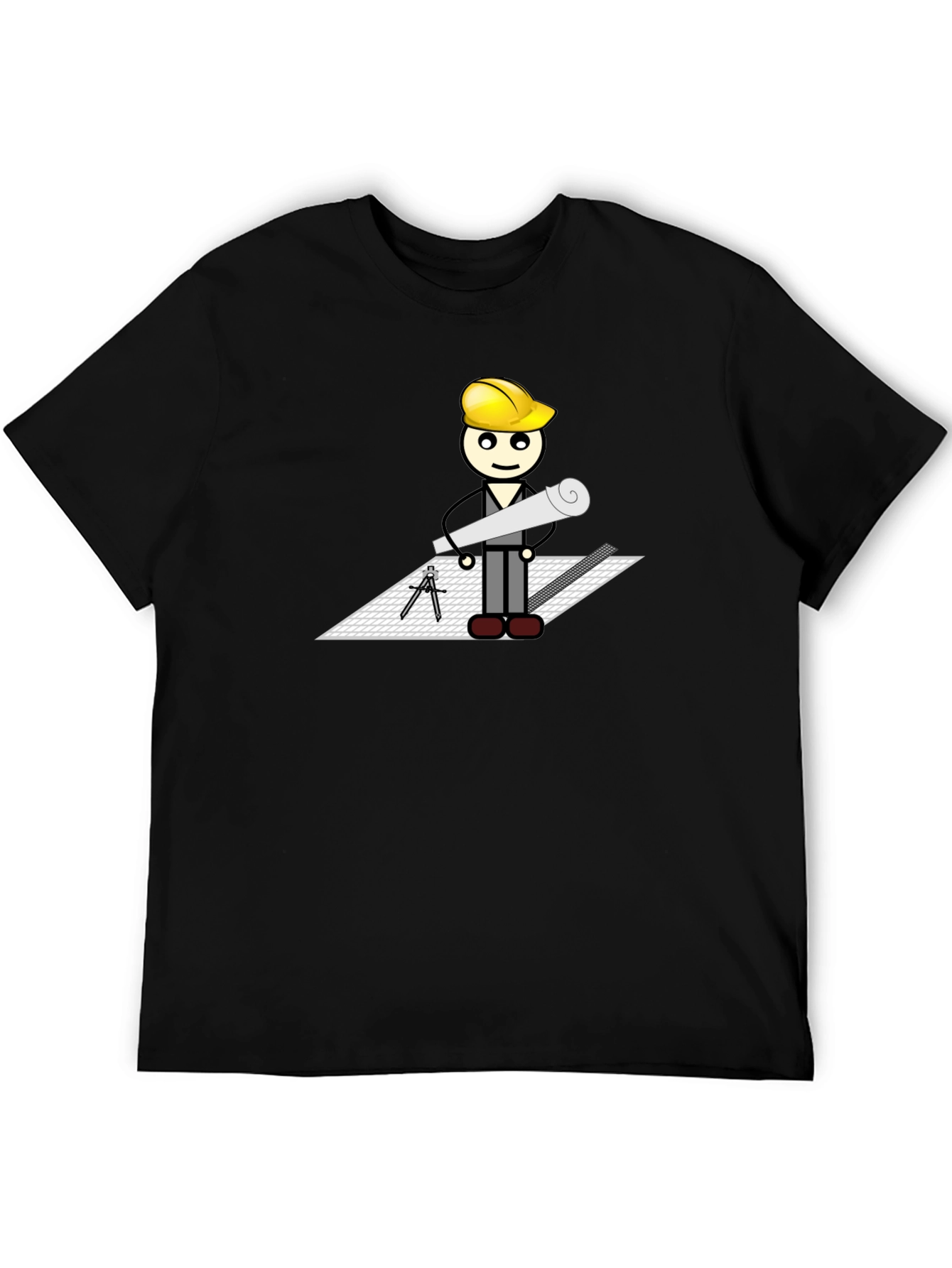 Cartoon Architect on Black T-Shirt