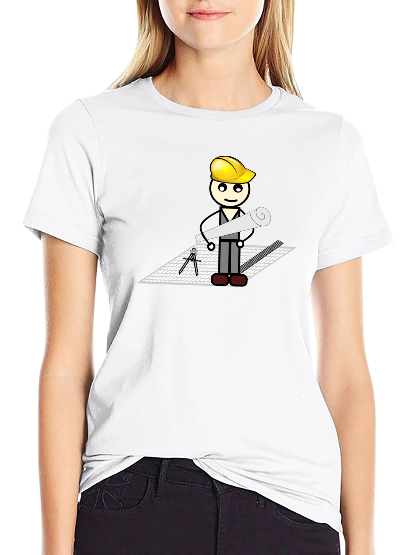 Cartoon Architect on Black T-Shirt