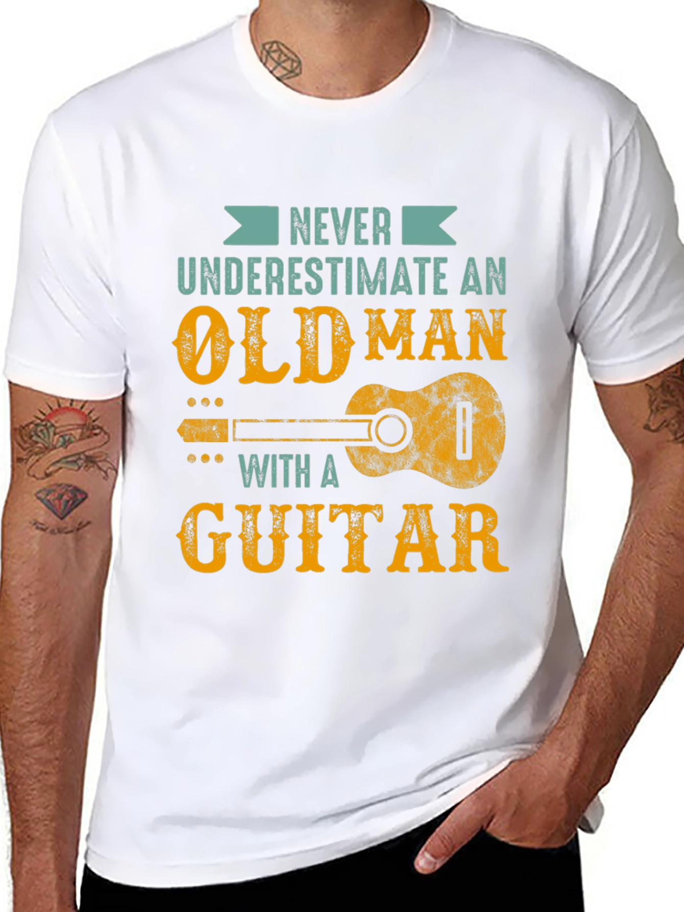 Never Underestimate Old Man Guitar T-Shirt