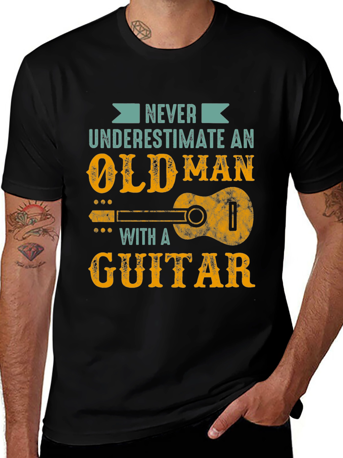 Never Underestimate Old Man Guitar T-Shirt