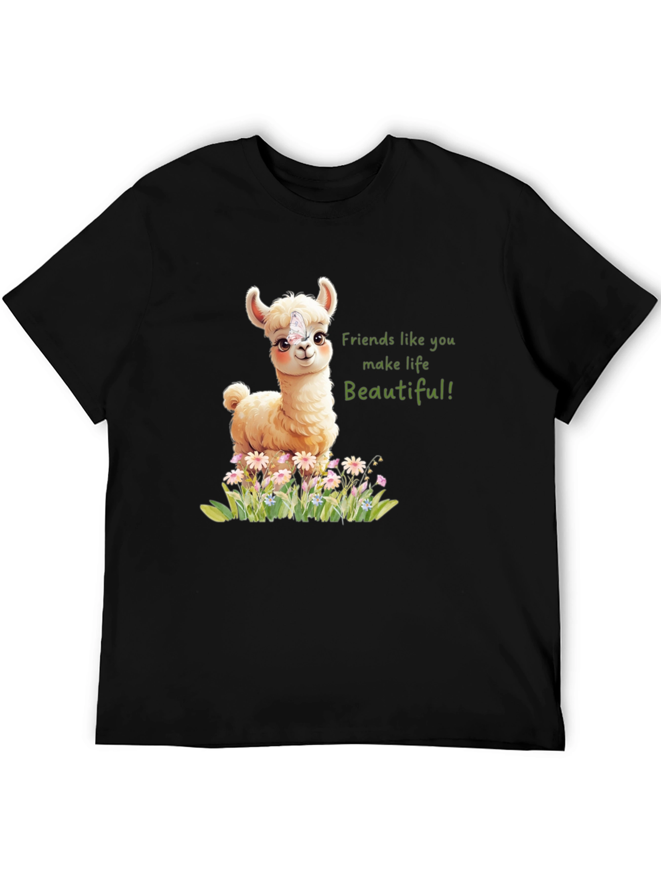 Cute Llama & Butterfly Friends Make Life Beautiful T-Shirt