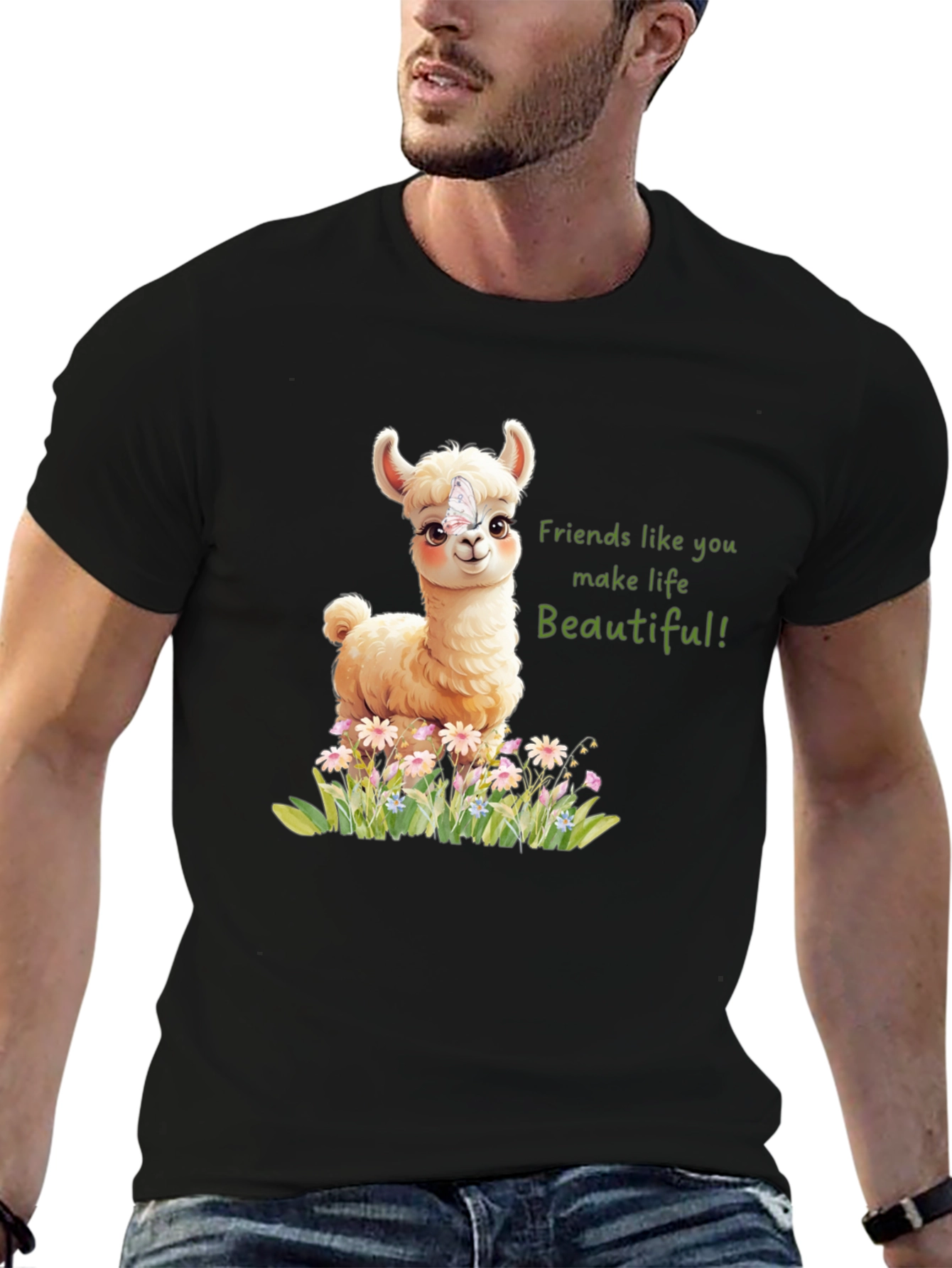 Cute Llama & Butterfly Friends Make Life Beautiful T-Shirt