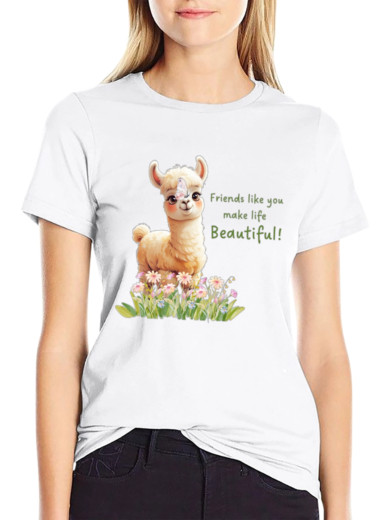 Cute Llama & Butterfly Friends Make Life Beautiful T-Shirt